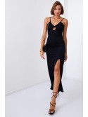 Smooth maxi dress on straps with a slit, black 110570 - Online store - Boutique